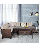 Sugift 3 Pieces Hand-Woven Rattan Outdoor Sofa Set with Dining Table