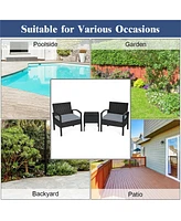 3 Pieces Outdoor Rattan Patio Conversation Set with Seat Cushions
