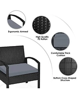 3 Pieces Outdoor Rattan Patio Conversation Set with Seat Cushions