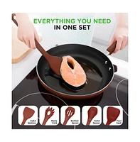 NutriChef Kitchenware 17 Piece Non-Stick Cookware Set, Non-Stick Pans, and Pots with foldable Knob, Space Saving, Stackable, Nylon Tools Set, Inductio