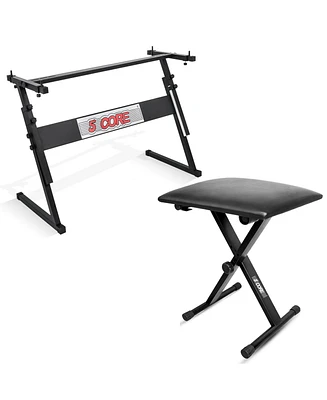 5 Core Keyboard Stand Adjustable z Style Piano Riser + Keyboard Piano Bench - Black