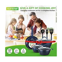 NutriChef Kitchenware Pots & Pans Set - Stylish Kitchen Cookware with Elegant Diamond Pattern