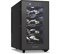 Jinjunye 8 Bottle Wine Cooler Refrigerator, Wine Fridge Small, Countertop Wine Cooler with Digital Temperature Control, 46-66 Mini Freestanding Wine C