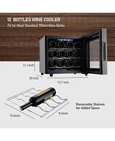 Jinjunye Wine Cooler Refrigerator, 12 Bottle Wine Fridge Small, Countertop Wine Cooler with Digital Temperature Control, Mini Freestanding Wine Cellar