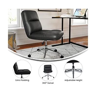 Merrick Lane Biel Mid-Back Height-Adjustable Armless Swivel Office Chair With Wheels - Padded Upholstered Back And Seat, Strong Frame