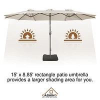 Casainc Outdoor Double-Sided Rectangular Market Umbrella With Base Patio