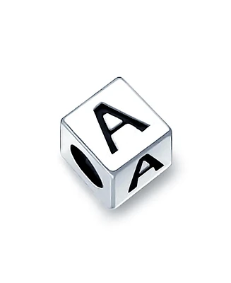 Bling Jewelry Alphabet Initial Square Block Letter Bead Charm .925 Sterling Silver