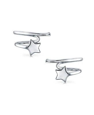 Bling Jewelry American Patriotic Celestial Rock Star Initial Wire Cartilage Ear Cuffs For Women Clip Wrap Helix Non Pierced Earrings .925 Sterling Sil