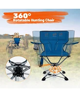 360° Swivel Hunting Chair with Mesh Cup Holder & Storage Pockets Cozy Backrest