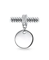 Bling Jewelry Crystal Accent Bale Dangle Round Circle Disc Shaped Charm Bead For Women .925 Sterling Silver European Bracelet