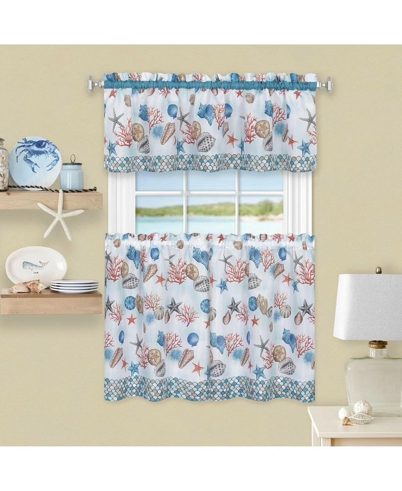 Kate Aurora Coastal Living Nantucket Seashells Complete Kitchen Curtain Tier & Valance Set