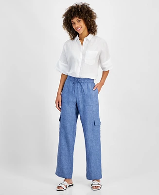 Charter Club Women's Woven Linen Delave Cargo Pants, Created for Macy's