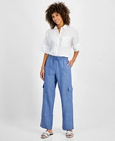 Charter Club Women's Woven Linen Delave Cargo Pants, Created for Macy's