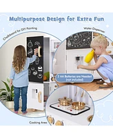 Gymax Play Kitchen Toy Set w/ Chalkboard Oven Sink Faucet Stove Water Dispenser