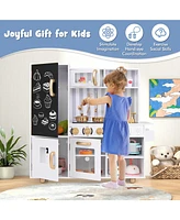 Gymax Play Kitchen Toy Set w/ Chalkboard Oven Sink Faucet Stove Water Dispenser