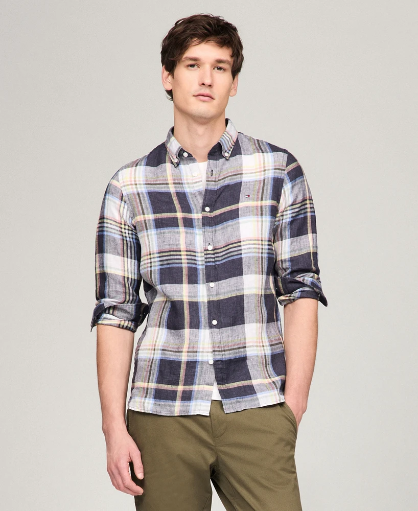 Tommy Hilfiger Men's Iconic Linen Check Slim-Fit Long-Sleeve Shirt