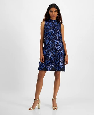 Robbie Bee Petite Sleeveless Sequined Lace A-Line Dress