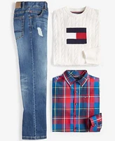 Tommy Hilfiger Big Boys Flag Crewneck Sweater Plaid Shirt Stretch Jeans