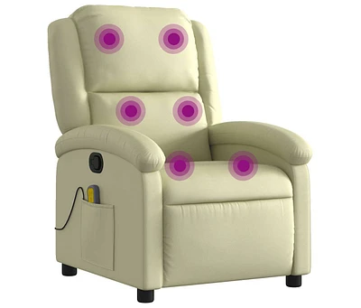 Massage Recliner Chair Cream Real Leather