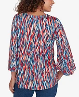 Ruby Rd. Petite Scoop Neck Ikat Dew Drop Printed Knit Top