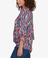 Ruby Rd. Petite Scoop Neck Ikat Dew Drop Printed Knit Top