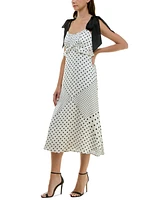 Trixxi Juniors' Dot-Print Ruffled-Front Satin Midi Dress