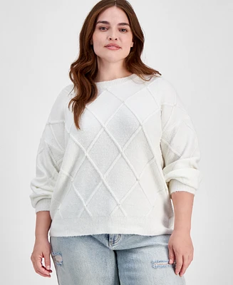 Absolutely Famous Trendy Plus Crewneck Faux-Pearl-Trim Sweater