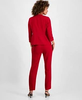 Kasper Open Front Jacket Cowlneck Top Stretch Crepe Pants