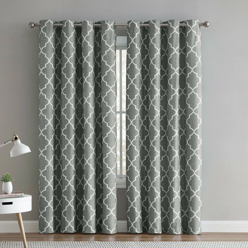 Kate Aurora 2 Piece 100% Full Blackout Trellis Grommet Top Window Curtain Panels