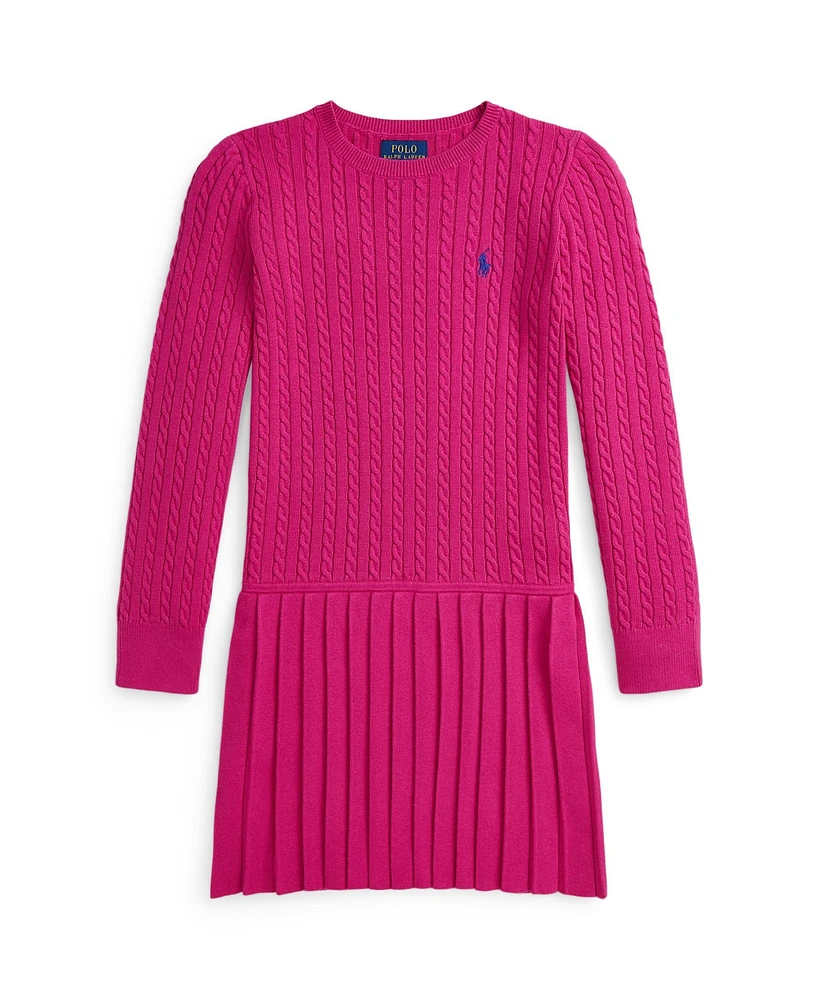 Polo Ralph Lauren Big Girls Mini Cable Pleated Cotton Sweater Dress