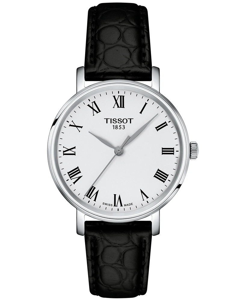 Tissot Women's Swiss Everytime Black Leather Strap Watch 34mm