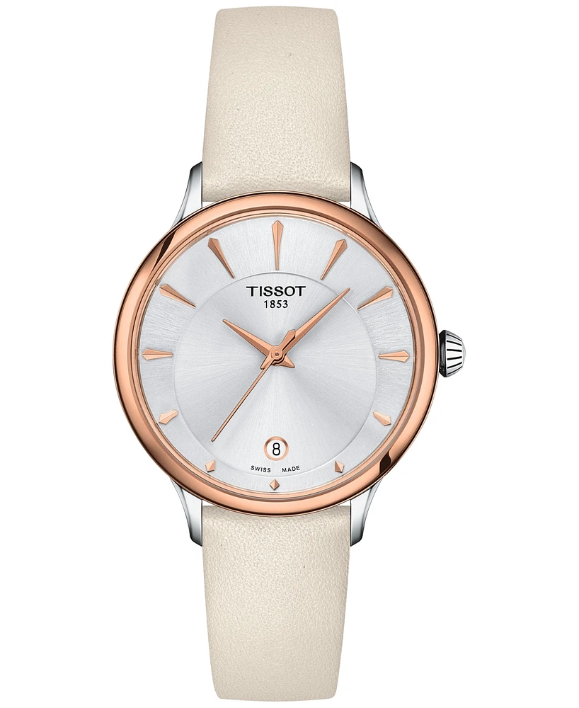 Tissot Women's Swiss Odaci-t Cream Leather Strap Watch 33mm