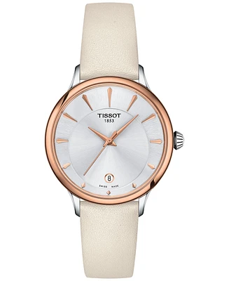 Tissot Women's Swiss Odaci-t Cream Leather Strap Watch 33mm