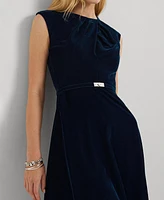 Lauren Ralph Women's Belted Velvet Cap-Sleeve Dress