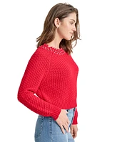 Dkny Jeans Women's Crystal-Embellished Raglan-Sleeve Sweater
