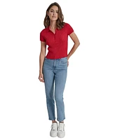 Dkny Jeans Women's Short-Sleeve Ribbed Knit Polo Shirt