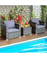 Sugift 3 Pieces Patio Rattan Furniture Bistro Sofa Set with Cushioned