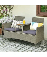 Sugift 2-Person Patio Rattan Conversation Furniture Set with Coffee Table