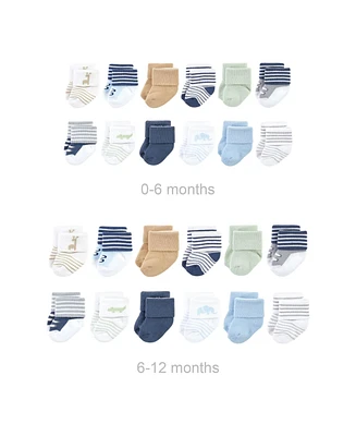 Luvable Friends Baby Boys Grow with Me Cotton Terry Socks, Safari, 0-6 and 6-12 Months