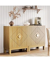 Tribesigns Sideboard Buffet Cabinet, Set of 2 Farmhouse Storage Cabinet with 2 Doors, 59 Inch Wood Accent Coffee Buffet Cabinet for Living Room, Bedro