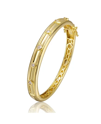 Rachel Glauber 14K Gold Plated Cubic Zirconia Grooved Bangle Bracelet