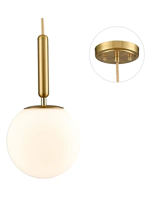 Moose Modern Gold Pendant Lighting for Kitchen Island Globe Milky Glass 8 Inch