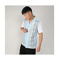 Campus Sutra Men's Light Blue & Pale Yellow Fish Eye Ethnic Shirt