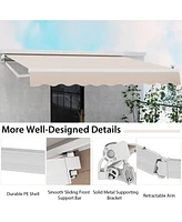 Sugift Outdoor Manual Retractable Awning Cover Shelter Patio Sun Shade-Beige