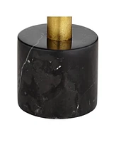 Possini Euro Design Minerva 32" Tall Large Modern Glam Luxury End Table Lamp Gold Leaf Finish Marble Single Black Shade Living Room Bedroom Bedside Ni