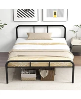 Sugift Full Bed Frame with Headboard and Footboard No Box Spring Needed-Black