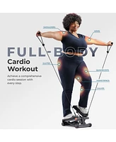 Sunny Health & Fitness Mini Stepper, Low-Impact Stair Step Cardio Equipment with Resistance Bands, Performance Digital Monitor, and SunnyFit App Bluet