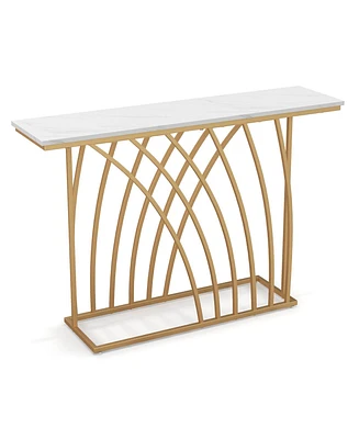 Sugift 48 Inch Gold Console Table with White Faux Marble Tabletop-White