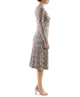 Robbie Bee Women's Long-Sleeve Knit Belted Dress