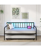 Twin Daybed Adjustable Sofa Bed Frame with Charging Station & Led Lights